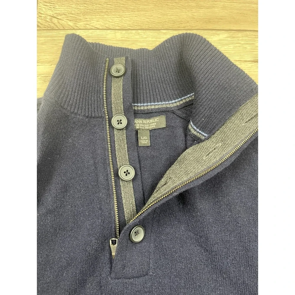 Banana Republic Sweater Men's Large Blue Italian Yarn Merino Wool 1/4 Zip Button